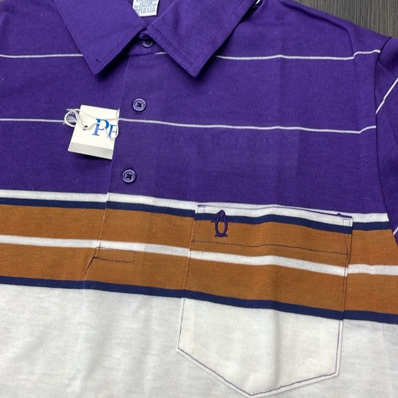 Purple/brown striped Polo shirt (vintage) PENGUIN CLUB - Picture 2 of 4